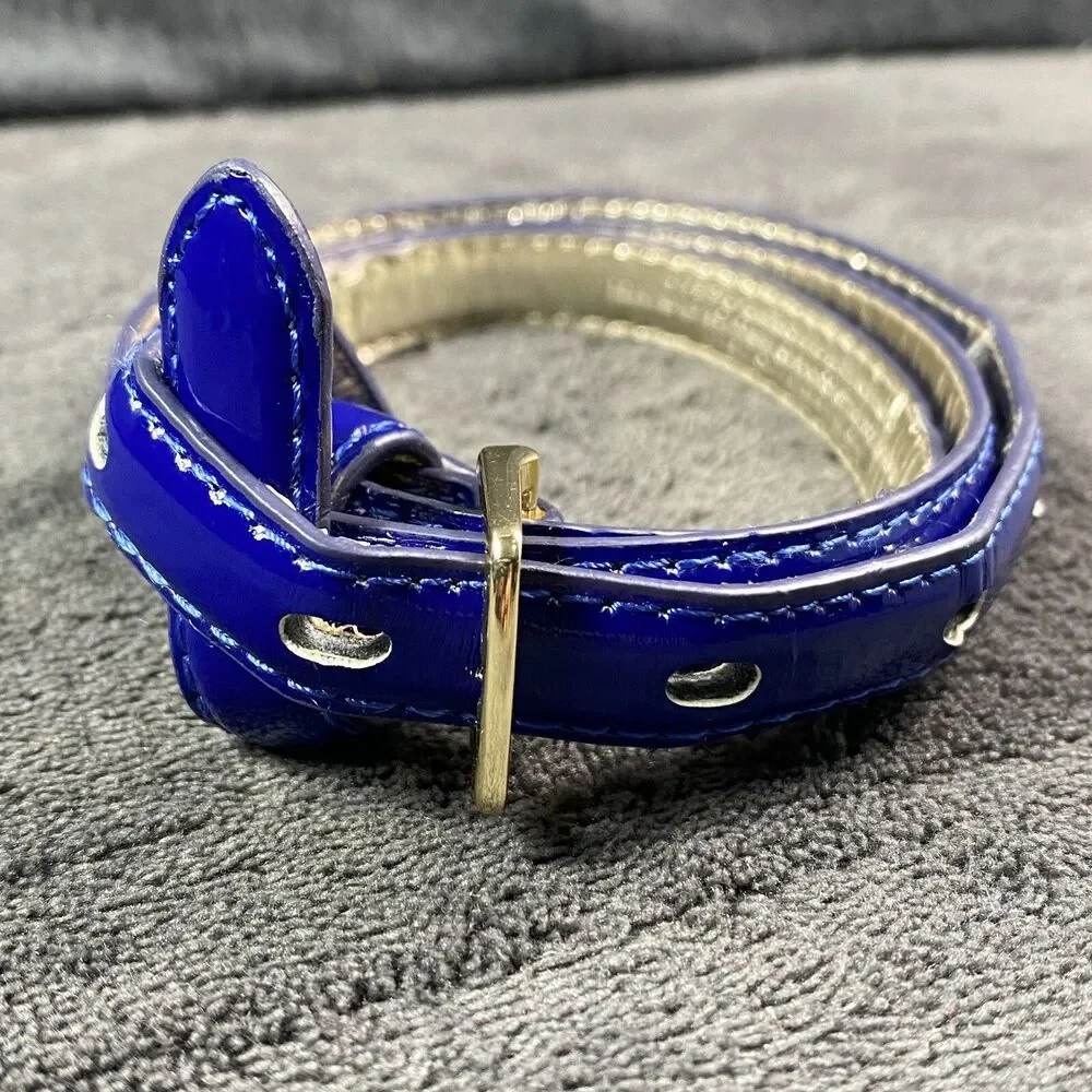 Royal Blue Faux Patent Leather Skinny Belt Womens Med Gold Buckle Casual Dress